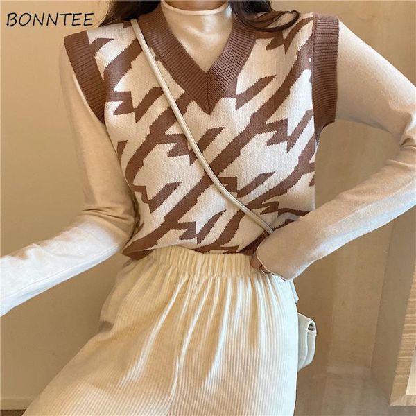 

women's vests sweater vest women striped chic short sleeveless korean trendy fashion knitting outwear warm womens daily clothing all-ma, Black;white