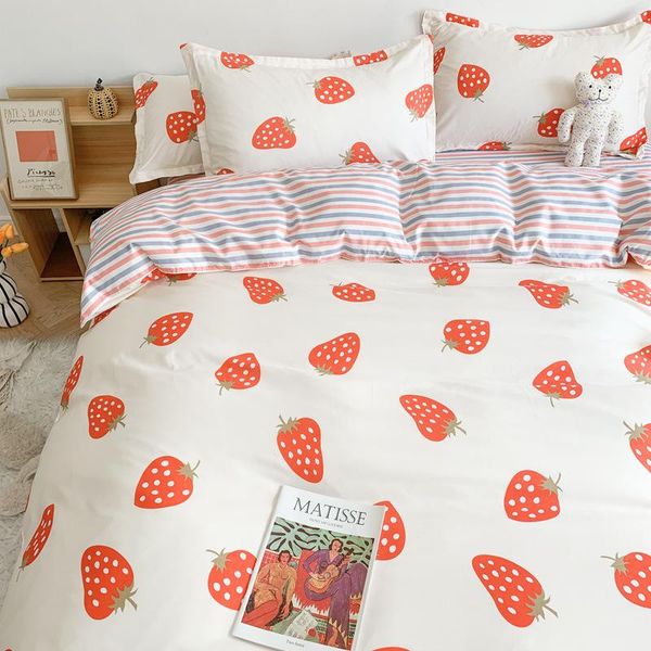 

bedding sets 3/4pcs set pure cotton single strawberry pattern on white sheet design breathable comfort aloe oceania