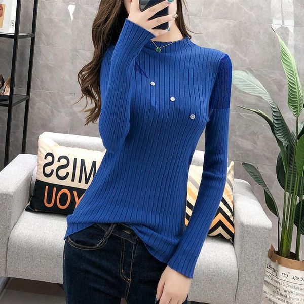 

jxmyy new mesh stitching long-sleeved sweater women's slim pullover personality half high neck bottoming sweater 210412, White;black