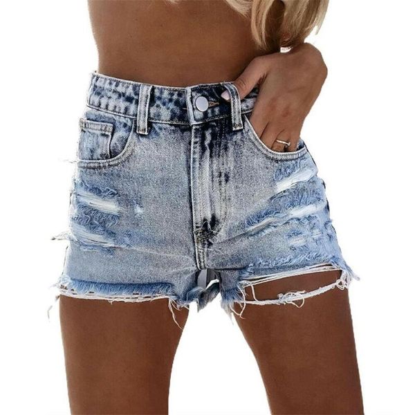 

women's jeans samdolly ladies high waist ripped short buttons distressed casual denim shorts holiday, Blue