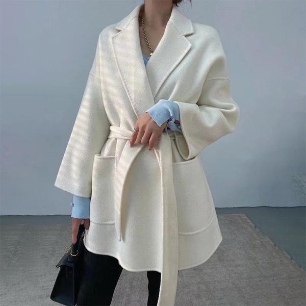 

women's wool & blends cashmere coat women 's short 2021 autumn and winter high-end water ripple loose temperament thick woolen, Black