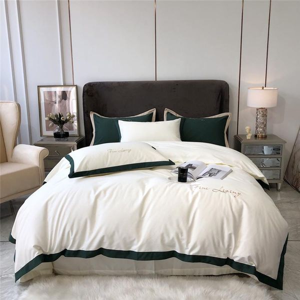 

bedding sets 2021 egypt cotton sanding simple pure set embroidery warm duvet cover flat sheet pillowcases  king 4pcs szie