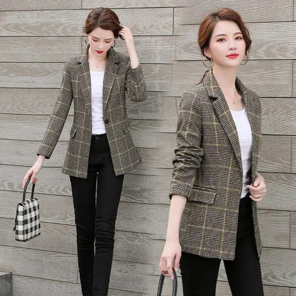 

women's suits & blazers work office ladies suit coat vintage single button pockets business female blazer fashion autumn women plaid ja, White;black