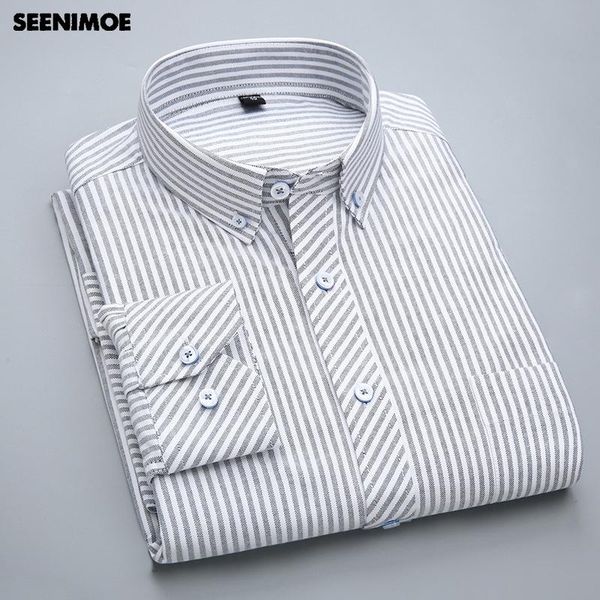 

seenimoe 100% cotton striped shirt mens spring autumn s-4xl men full sleeve smart casual shirts slim fit dress men's, White;black