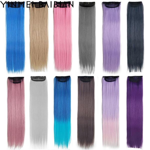 

synthetic wigs 22inch straight rainbow hair clips 2 with net hairpiece colored hairpieces grey blue purple 12 colors, Black