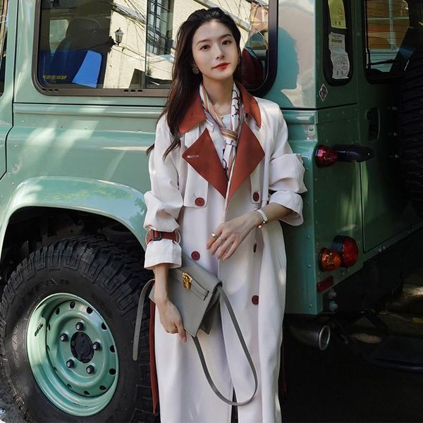 

autumn arrival long coat women double breasted slim trench for korean outwear white windbreaker xl women's coats, Tan;black