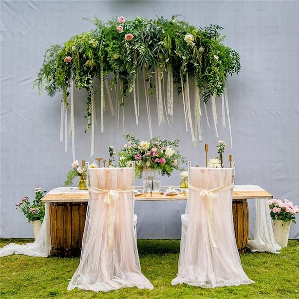 

chair covers 2pcs long pink white champagne wedding event party supplies decor banquet el dining cover tulle mesh outdoor skir