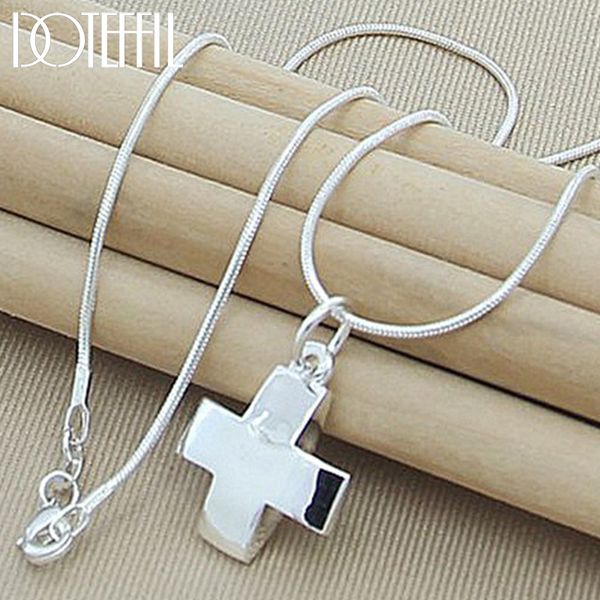 925 Sterling Silver Cross Pingente Colar 18/20/22/24 Polegada Corrente de Cobra para Mulheres Homem Noivado de Noivado Jóias