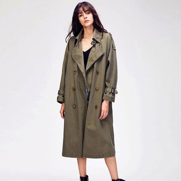 

women's trench coats 2021 autumn casual women coat double breasted sashes long cotton windbreaker casaco abrigo streetwear, Tan;black