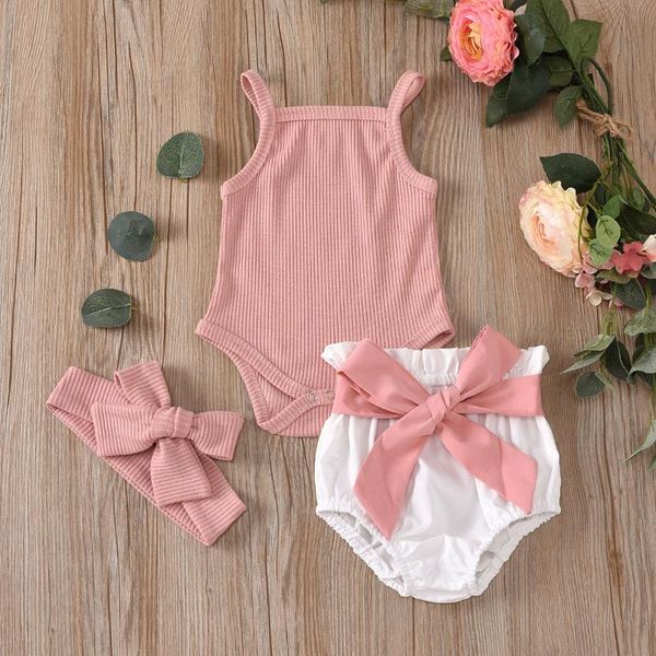 

3pcs fashion summer born baby girls clothes cotton casual short sleeve t-shirt+shorts toddler infant outfit set clothing sets, White