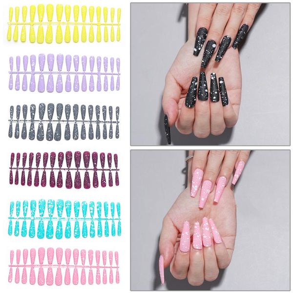 

false nails 24pcs/set long ballerina coffin detachable wearable patches press on full cover nail tips manicure tool, Red;gold