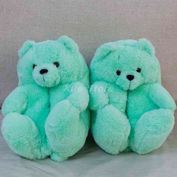 

teddy bear women christmas plush slippers cartoon cute bear house slipper furry faux fur slides woman furry flip flop shoes x0523, Black