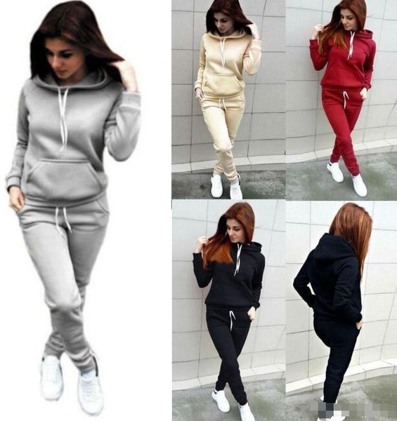 

2pcs set women winter loungewear tracksuit lady hoodies sweatshirt jogger pants f70, Gray