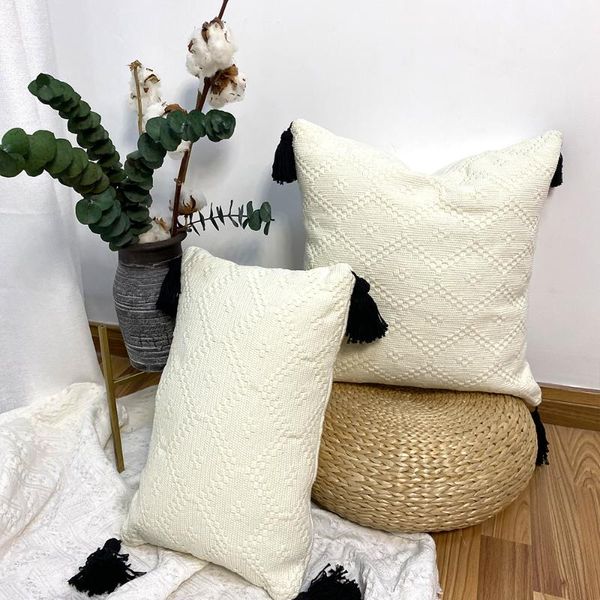 

pillow case throw cover cotton woven decorative pillowcase with tassels decoration for living room bedroom sofa bed