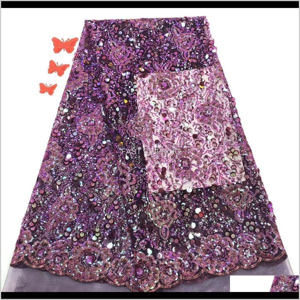 Abbigliamento Abbigliamento Tessuto viola africano con paillettes Tulle francese Pizzo per festa nigeriana 1 Kjg9O