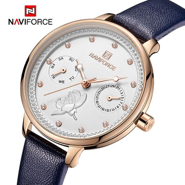 

wristwatches naviforce women's watches fashion casual leather ladies wristwatch female luxury quartz watch waterproof clock relogio fem, Slivery;brown
