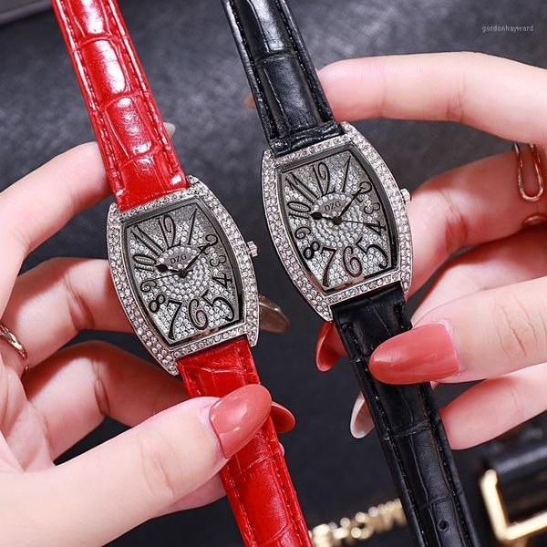 

wristwatches watches women luxury crystal quartz wristwatch silver digital facet tonneau leather wrist watch elegant female clock ladie, Slivery;brown