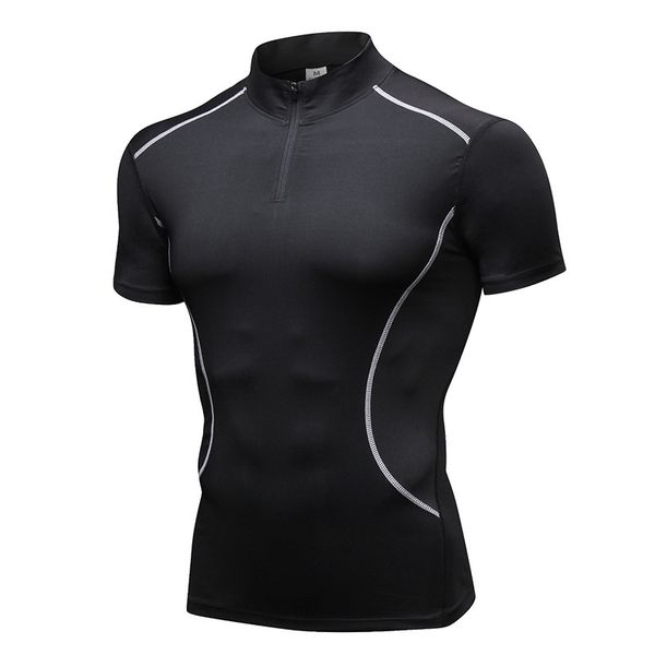

men's t-shirts stand-up collar fitness clothing sports training quick-drying stretch tight short-sleeved t-shirt na91203 amhx, White;black
