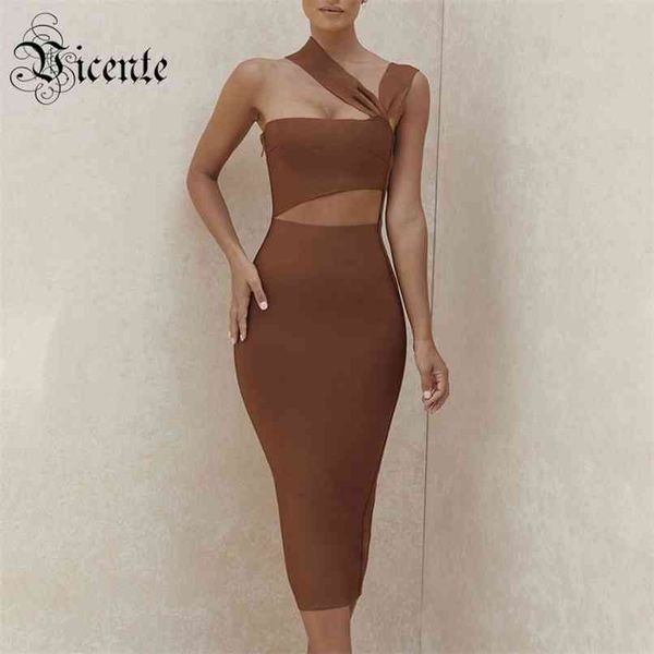 

chic waist cut out design one shoulder celebrity party club bandage knee length dress 210520, Black;gray