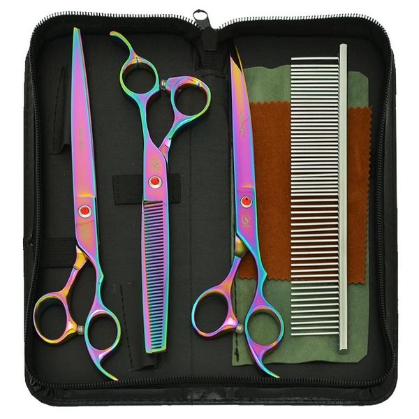 

hair scissors 8.0" professional pets grooming comb forceps dog cat hairdressing shears animals cutting thinning curved tijeras b0051a
