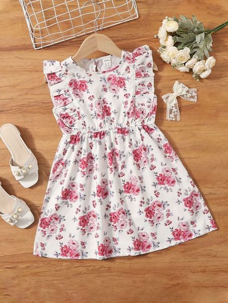 

toddler girls floral print butterfly sleeve dress she02, Red;yellow