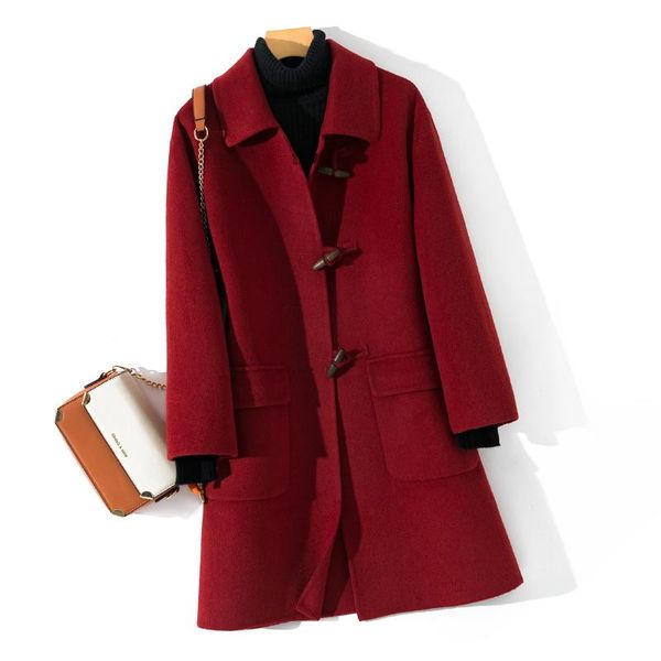 

100% wool coat female jacket woman spring autumn winter double-side woolen women korean jackets women's & blends, Black