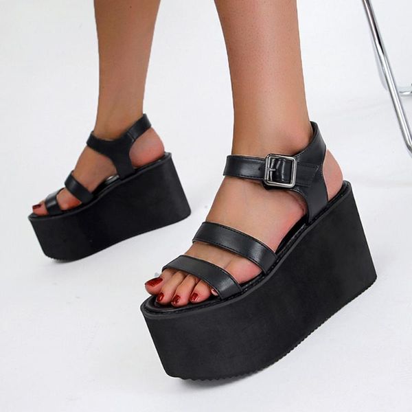 

dress shoes 2021 brand design black wedges sandals high heels gothic style leisure platform summer women comfy walking