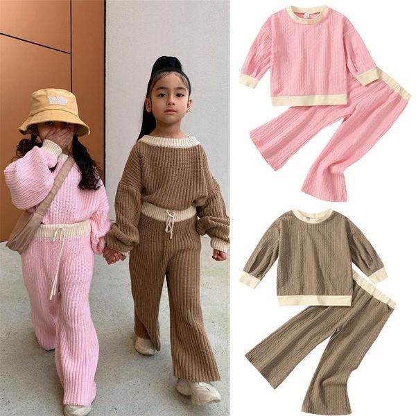 

clothing sets 1-6y kids girls autumn winter clothes baby long sleeve pullover sweatshirts pants solid color knit outfits child tracksuit, White