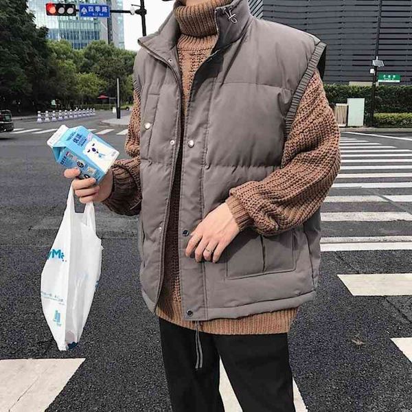 

men's vests winter down warm fashion solid color casual thicken jacket men streetwear wild loose korean coat mens m-2xl wykq, Black;white