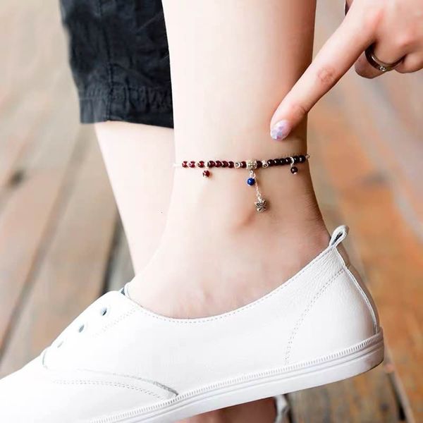 

natural wax pendant anklet design of female 925 silver boudoir pomegranate beads, Red;blue