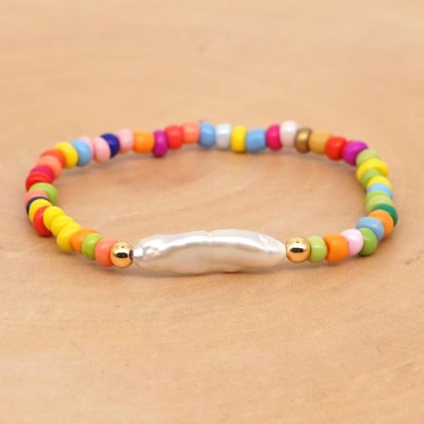 

tennis multicolor glass seed bead strand bracelets long bar baroque pearls natural freshwater pearl women boho pulseras mujer, Golden;silver