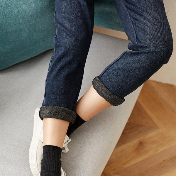 

thicken plus velvet jeans women 2021 autumn and winter loose pencil pants foot women's & capris, Black;white