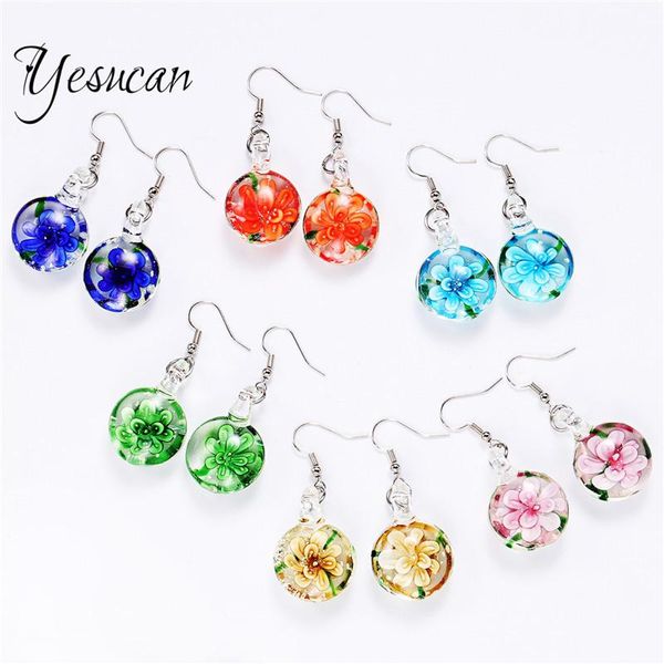 

dangle & chandelier fashion drop earring glass ball pressed flowers creative flower woman jewelry long earrings gift, Silver