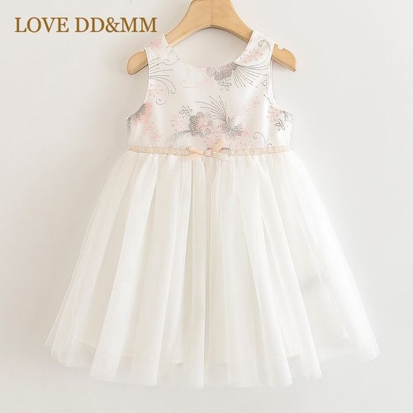 

love dd&mm girls dresses summer girls flower embroidery bow temperament stitching mesh sleeveless princess dress 210715, Red;yellow