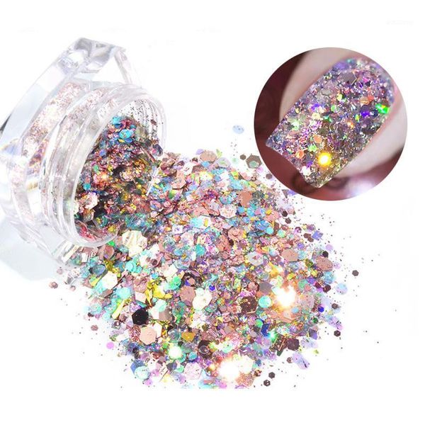 

colors 3d nail flakes sequins mermaid holographic art glitter powder sparkly pigment spangles decorations paillette1, Silver;gold