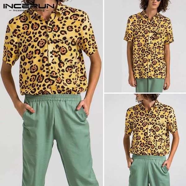 

summer man leopard pattern printed shirts casual short sleeve turn down collar shirt men hawaiian vacation 5xl men's, White;black