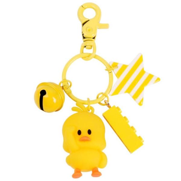 

keychains cute yellow duck keychain gymnastic key chain block toy star bell charm keyring gift for kids girls boys bag pendant, Silver