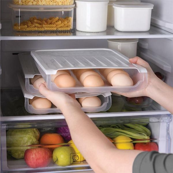 

storage bottles & jars kitchen egg box holder auto-scroll rack refrigerate home plastic space saver container orgnizer