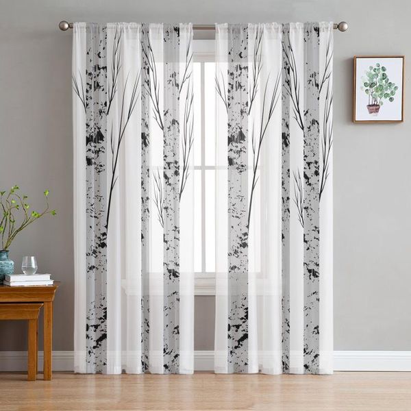 

curtain & drapes white grey birch forest plant window curtains for living room kitchen door sheer bedroom