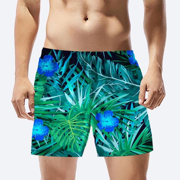 Herren-Boardshorts, tropische Pflanzen-Design, Surf-Bademode, Strand, elastische Badehose, Sunga Masculina Praia