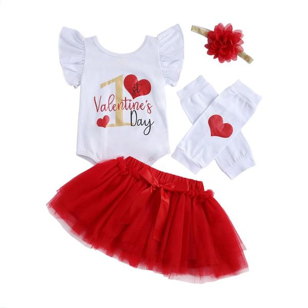

clothing sets 0-24m born baby girl first valentine's day clothes printed romper + tutu skirt headband 2 leg warmer outfits, White