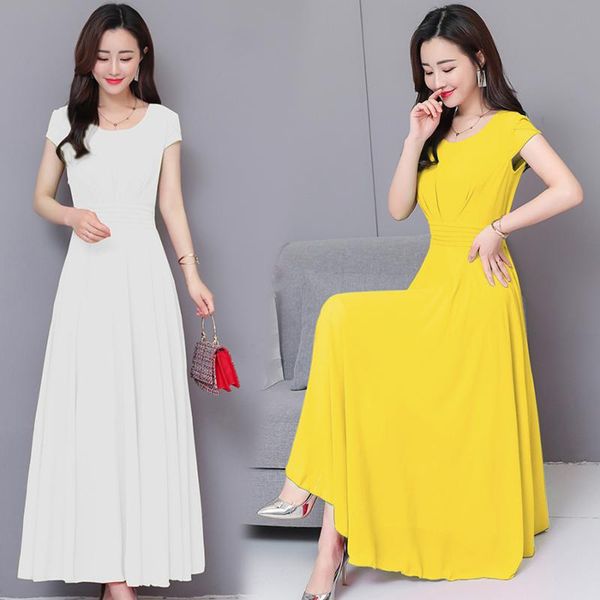 

casual dresses 2021 elegant solid chiffon boho midi summer vintage 4xl plus size beach maxi sundress women bodycon party white vestidos, Black;gray
