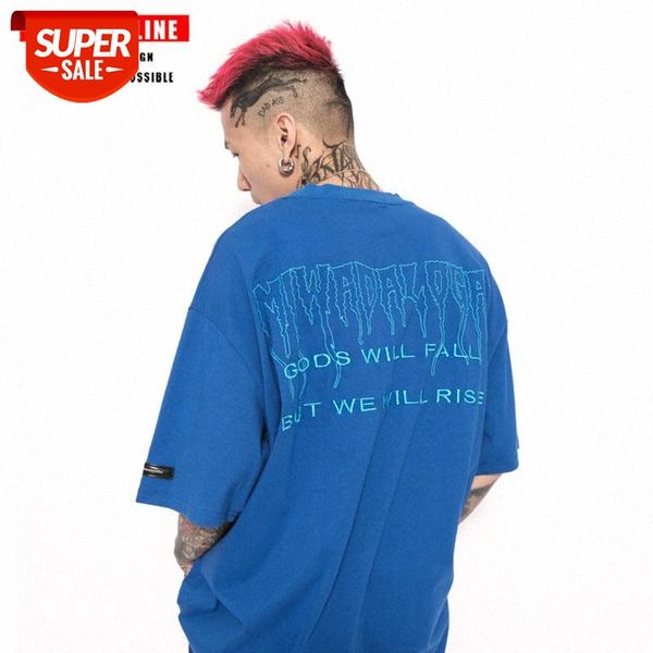 

streetwear men european and american street solid color round neck short-sleeved t-shirt women high embroidery country tide brand loos #m09c, White;black