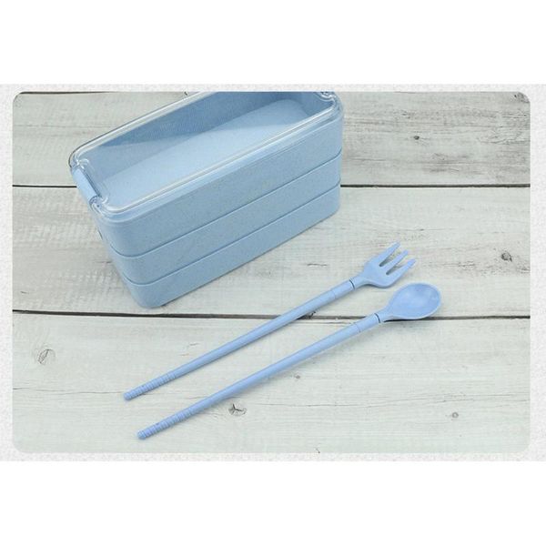 

dinnerware sets creative 3-layer lunch box wheat straw healthy materials with spoon fork microwave tableware storage kitchen tool