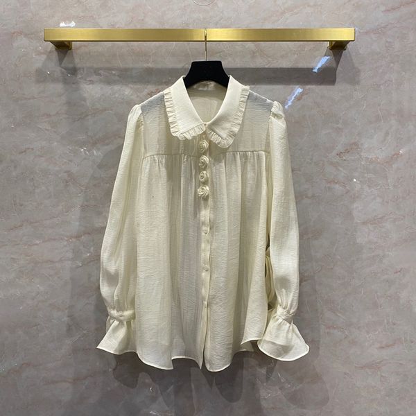 

women's blouses & shirts korean style of women flower buds flare sleeves chic elegant long c676, White