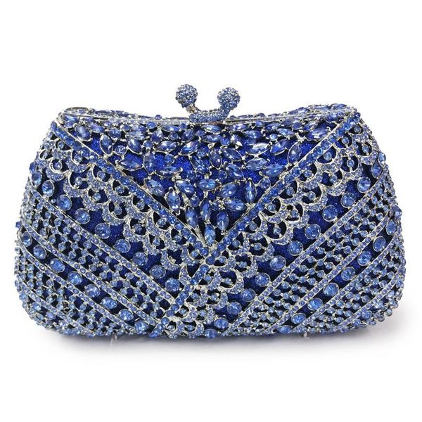 

evening bags fashion silver metal blue rhinestone purse women's clutch bag female shoulder crystal small handbags
