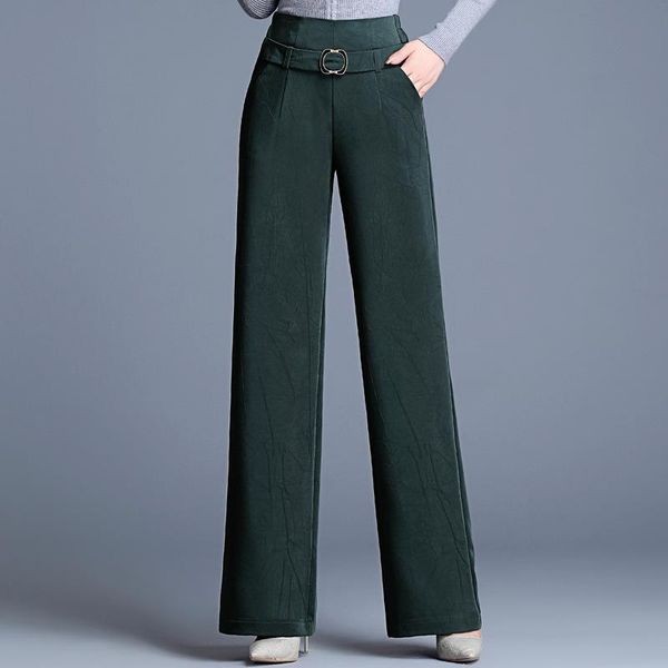 

women's pants & capris 2021 printing women autumn winter trousers thick warm high waist straight elegant big size black green elastic, Black;white