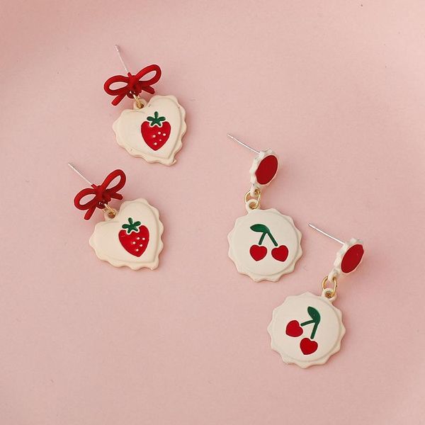 

dangle & chandelier missnice sweety lovely style bowknot love-heart drop earrings strawberry/cherry printing pendientes mujer moda jewelry, Silver