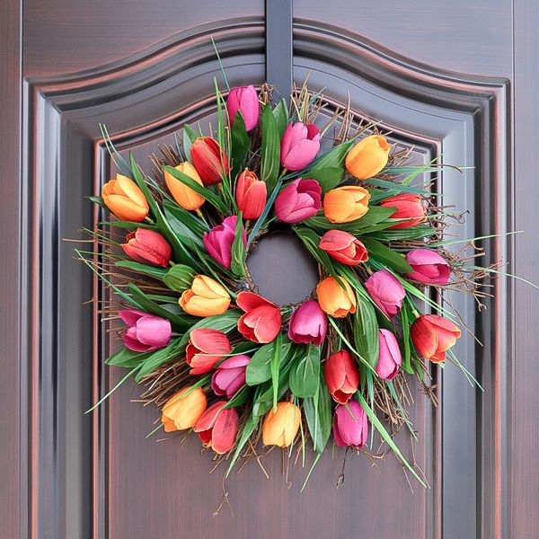 

artificial flowers tulip front door wreath reusable home decor festive & party supplies