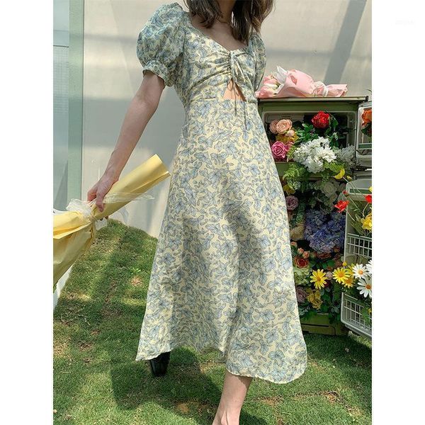 

two piece dress dream dt edition french women's long skirt bubble sleeve floral, White